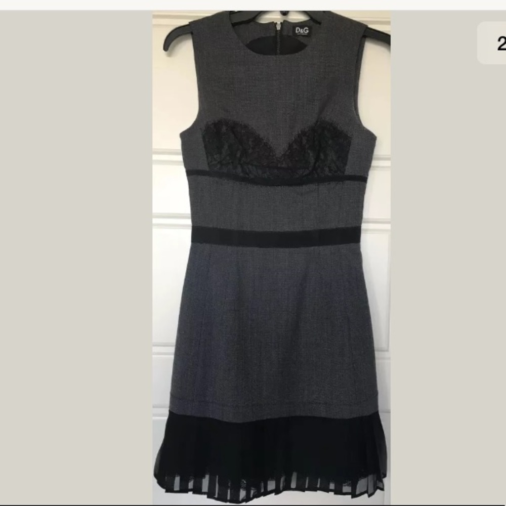 D&G Silk Blend Short Pleated Grey Black Dress Sz 2 - Picture 3 of 9
